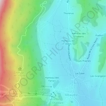 Mappa topografica Prairie de Cochet, altitudine, rilievo
