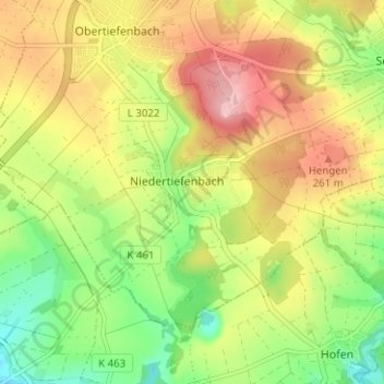 Mappa topografica Niedertiefenbach, altitudine, rilievo