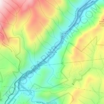 Mappa topografica Nantahala, altitudine, rilievo