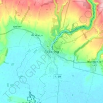 Mappa topografica Pickering, altitudine, rilievo