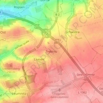 Mappa topografica Trebnitz, altitudine, rilievo