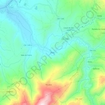 Mappa topografica Pisão, altitudine, rilievo