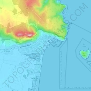 Mappa topografica l'Estartit, altitudine, rilievo