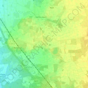 Mappa topografica Vachhu, altitudine, rilievo