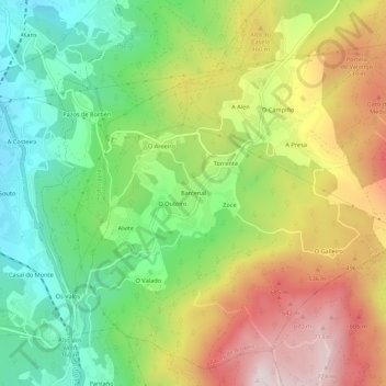Mappa topografica Barcenal, altitudine, rilievo