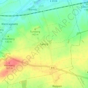 Mappa topografica Ganzig, altitudine, rilievo