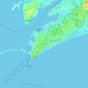 Mappa topografica Watch Hill, altitudine, rilievo