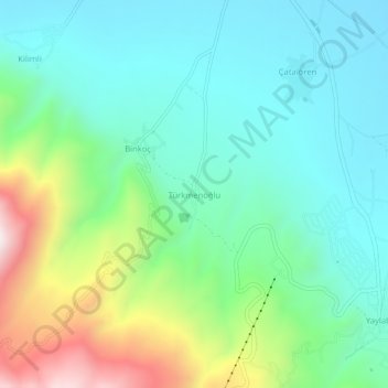 Mappa topografica Türkmenoğlu, altitudine, rilievo