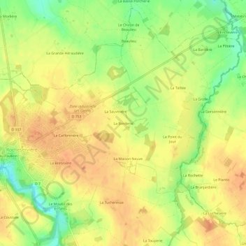 Mappa topografica La Borderie, altitudine, rilievo