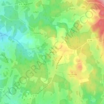Mappa topografica Artiges, altitudine, rilievo