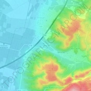 Mappa topografica Cazeneuve, altitudine, rilievo
