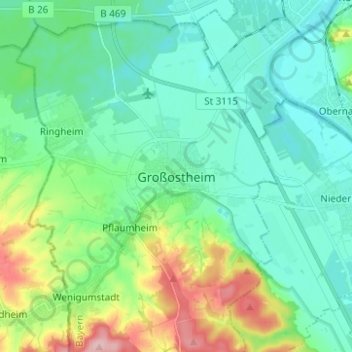 Mappa topografica Großostheim, altitudine, rilievo
