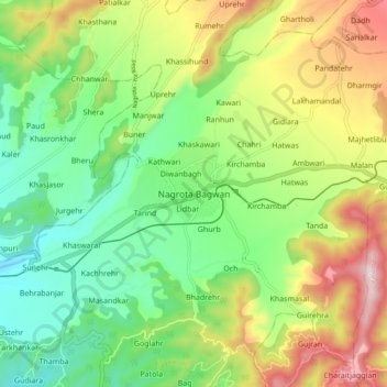 Mappa topografica Nagrota Bagwan, altitudine, rilievo