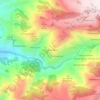 Mappa topografica Contrada Crupazza, altitudine, rilievo