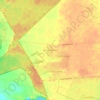Mappa topografica Punta di Sabaudia, altitudine, rilievo