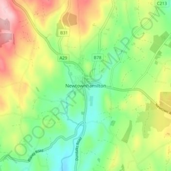 Mappa topografica Newtownhamilton, altitudine, rilievo
