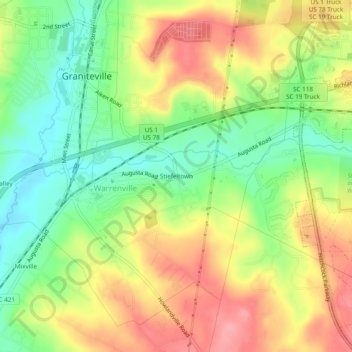 Mappa topografica Stiefeltown, altitudine, rilievo
