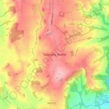 Mappa topografica Tedstone Wafre, altitudine, rilievo