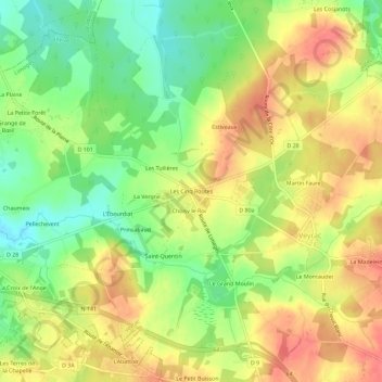 Mappa topografica Les Cinq Routes, altitudine, rilievo