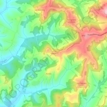 Mappa topografica Pastine, altitudine, rilievo
