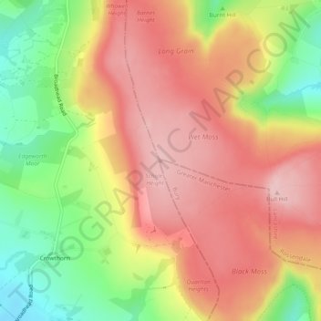 Mappa topografica Holcombe Moor, altitudine, rilievo