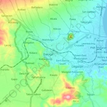 Mappa topografica Daraga, altitudine, rilievo