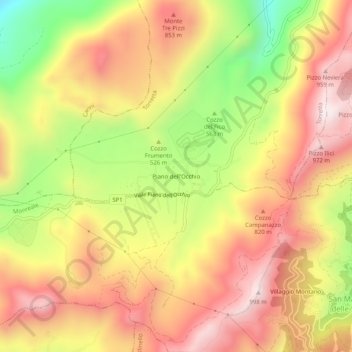 Mappa topografica Piano dell'Occhio, altitudine, rilievo