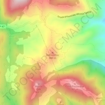Mappa topografica Monticchio, altitudine, rilievo