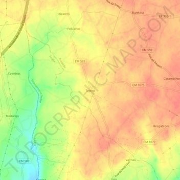 Mappa topografica Tojeiro, altitudine, rilievo