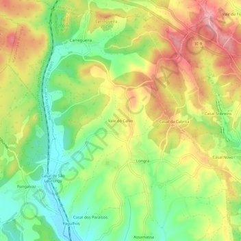 Mappa topografica Vale do Calvo, altitudine, rilievo