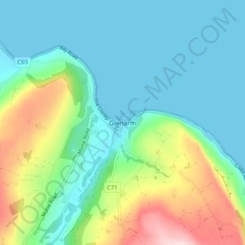 Mappa topografica Glenarm, altitudine, rilievo