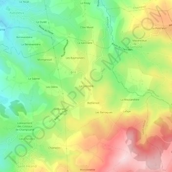 Mappa topografica La Coissière, altitudine, rilievo