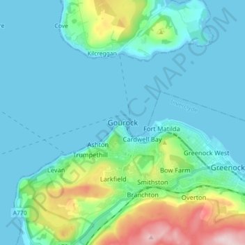 Mappa topografica Gourock, altitudine, rilievo