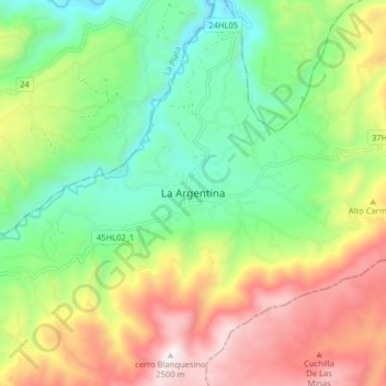 Mappa topografica La Argentina, altitudine, rilievo