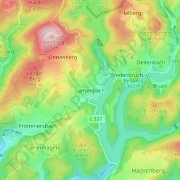 Mappa topografica Lantenbach, altitudine, rilievo