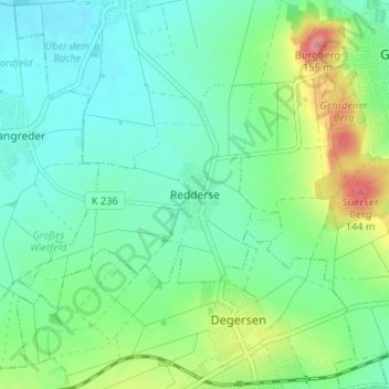 Mappa topografica Redderse, altitudine, rilievo