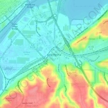Mappa topografica Fond du Lac, altitudine, rilievo