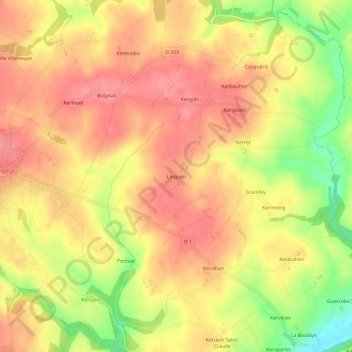 Mappa topografica Linguen, altitudine, rilievo