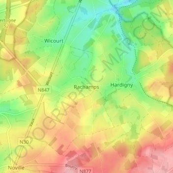 Mappa topografica Rachamps, altitudine, rilievo