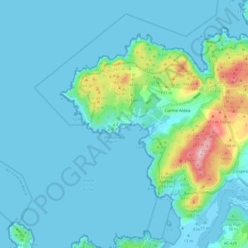 Mappa topografica Corme, altitudine, rilievo