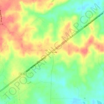 Mappa topografica Oak Grove, altitudine, rilievo