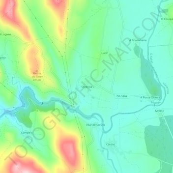 Mappa topografica Olveiroa, altitudine, rilievo