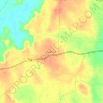 Mappa topografica Ganda, altitudine, rilievo