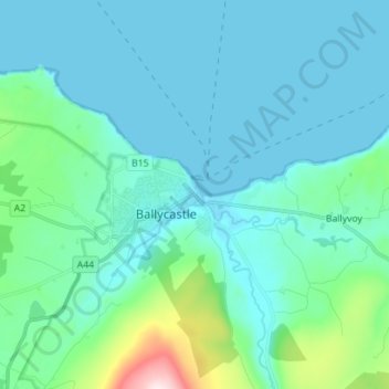 Mappa topografica Ballycastle, altitudine, rilievo