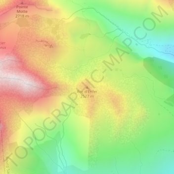 Mappa topografica Roc d'Enfer, altitudine, rilievo