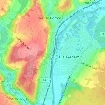 Mappa topografica Parmain, altitudine, rilievo