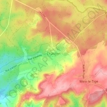 Mappa topografica Châtillon, altitudine, rilievo