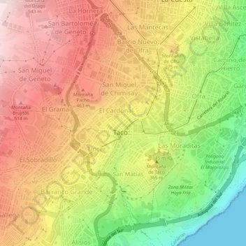 Mappa topografica San Jerónimo, altitudine, rilievo