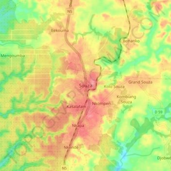 Mappa topografica Souza, altitudine, rilievo