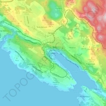 Mappa topografica Bakar, altitudine, rilievo